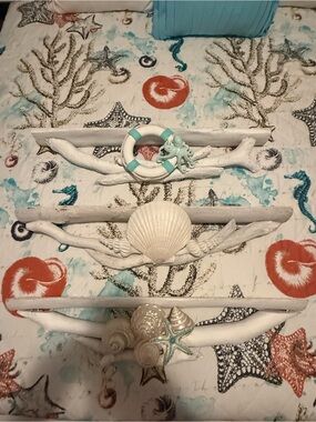 Coastal Seashell Wall Decor Set - White & Aqua Accents